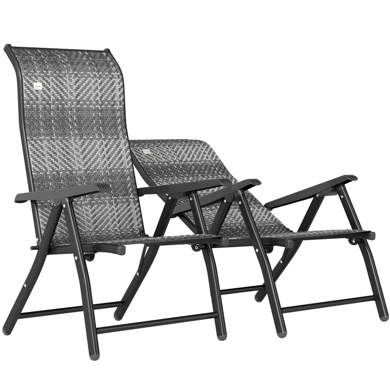 2Pcs Outdoor Wicker Folding Chairs With Adjustable Backrest & Steel Frame, Mixed Grey 1