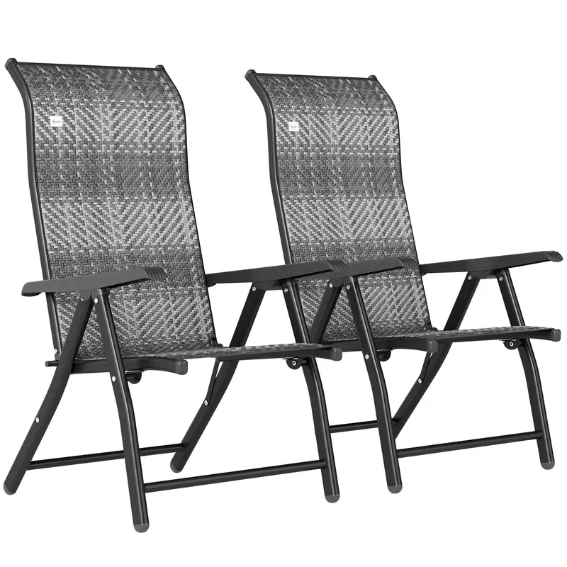 2Pcs Outdoor Wicker Folding Chairs With Adjustable Backrest & Steel Frame, Mixed Grey 2