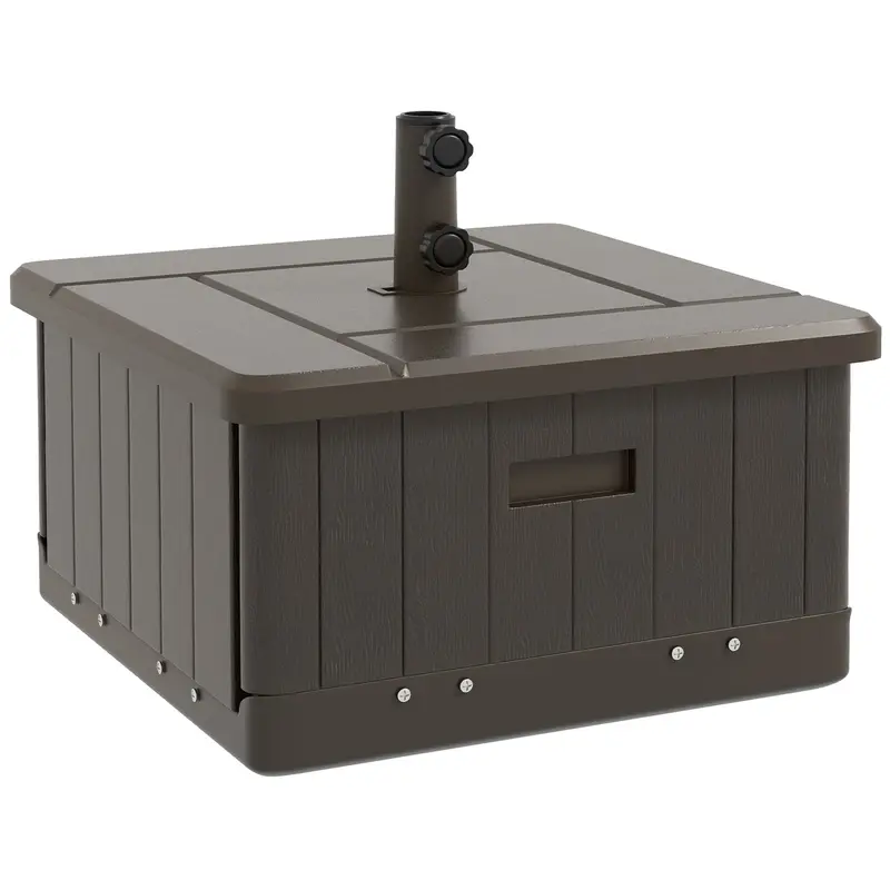 3-In-1 Umbrella Base With Coffee Table & Planter, Wheels, Brown 1