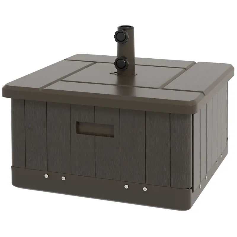3-In-1 Umbrella Base With Coffee Table & Planter, Wheels, Brown 2