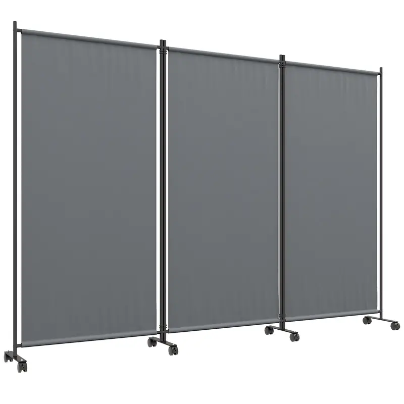 3 Panel Folding Room Divider W/ Lockable Wheels, 6Ft Portable Privacy Panel, Dark Grey 1