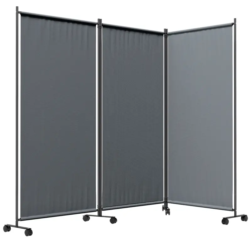 3 Panel Folding Room Divider W/ Lockable Wheels, 6Ft Portable Privacy Panel, Dark Grey 2