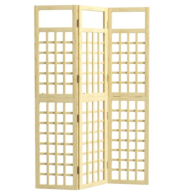 3 Panel Outdoor Wood Privacy Screen, 47.2" X 66.9" Folding Room Divider, Natural Wood 1