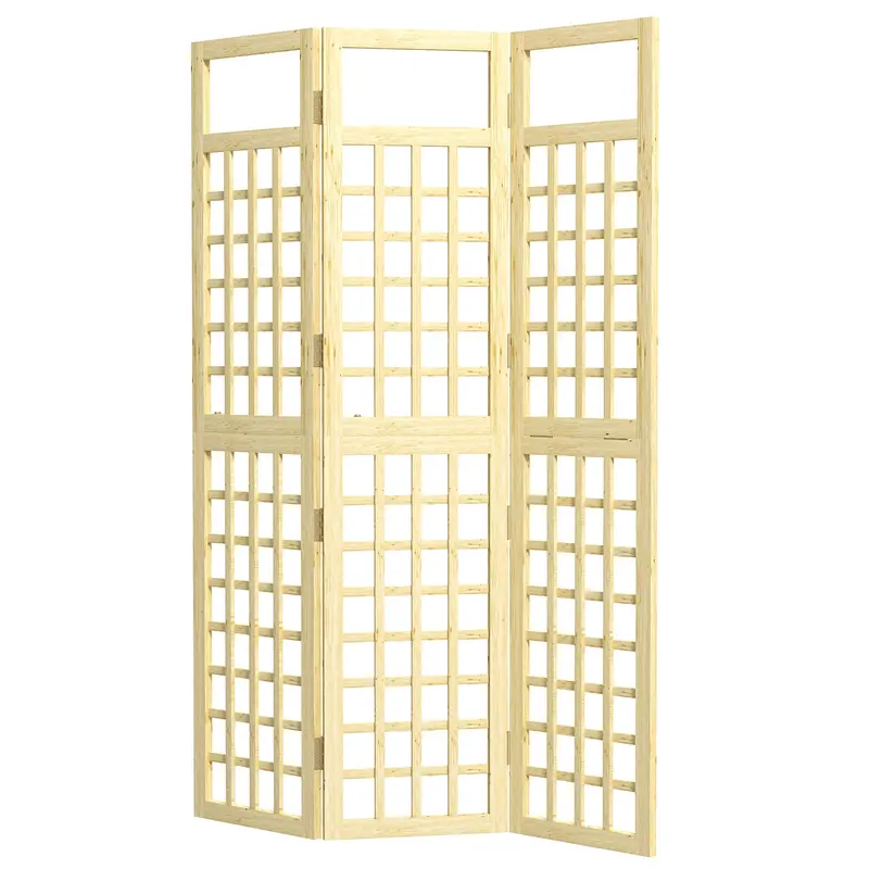 3 Panel Outdoor Wood Privacy Screen, 47.2" X 66.9" Folding Room Divider, Natural Wood 2
