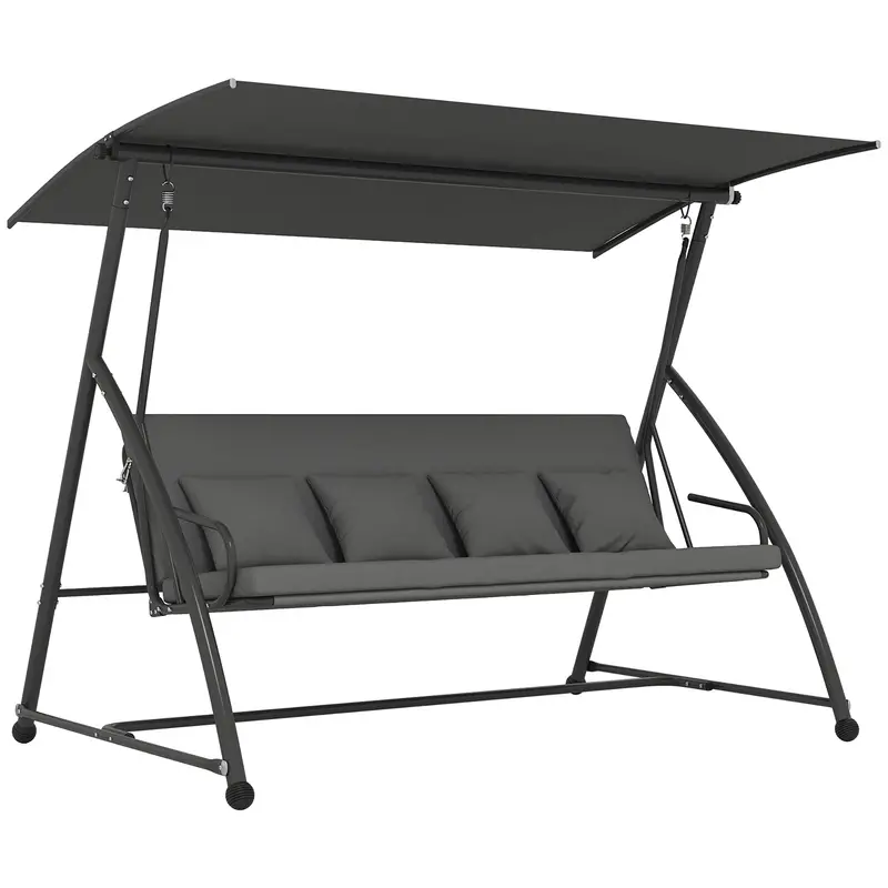 3 Person Convertible Hammock, Cushioned Swing Lounge Bed W/ Tilt Canopy, Dark Grey 1