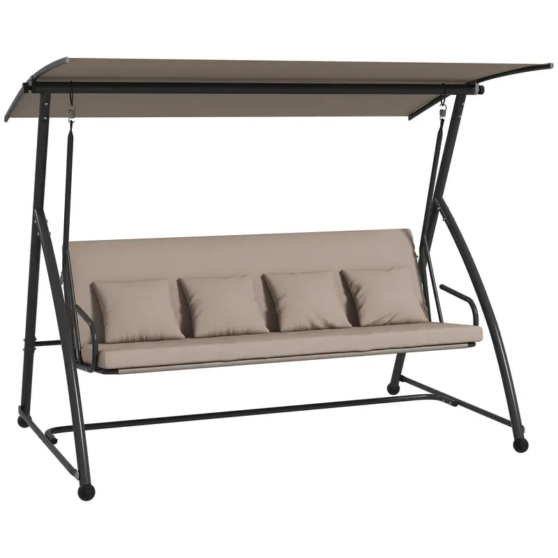 3 Person Convertible Hammock, Cushioned Swing Lounge Bed W/ Tilt Canopy, Light Brown 1