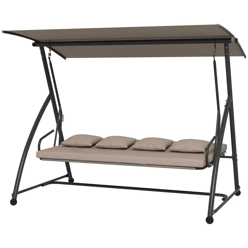 3 Person Convertible Hammock, Cushioned Swing Lounge Bed W/ Tilt Canopy, Light Brown 2