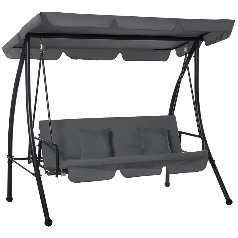 3 Person Convertible Hammock, Outdoor Swing Padded Lounge Bed With Tilt Canopy, Dark Grey 1