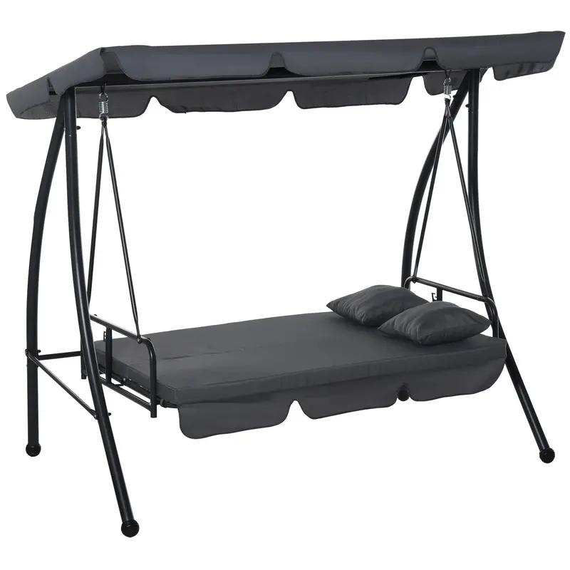3 Person Convertible Hammock, Outdoor Swing Padded Lounge Bed With Tilt Canopy, Dark Grey 2