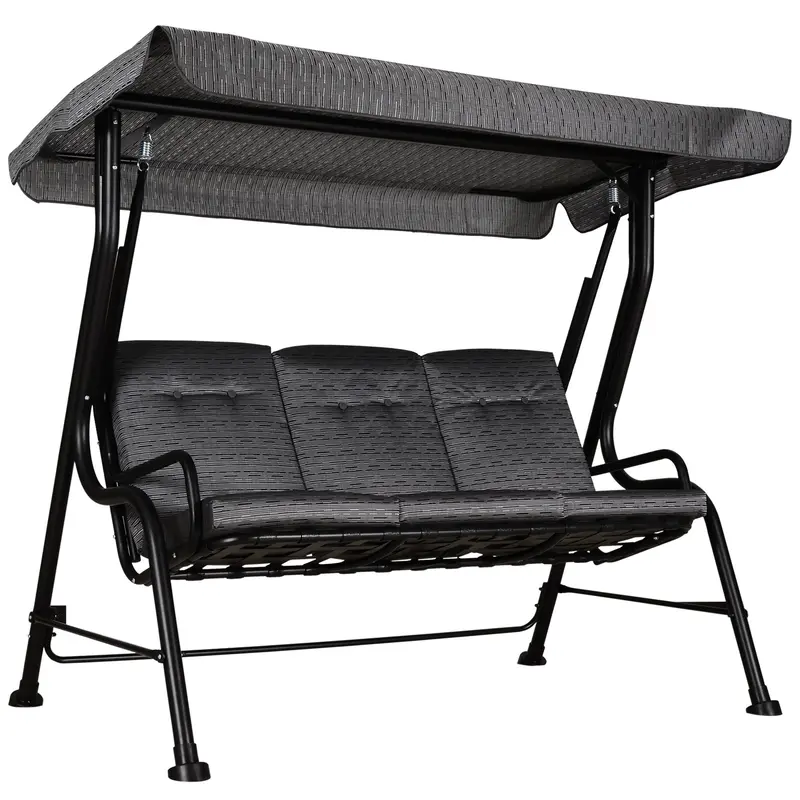 3-Person Cushioned Swing Bench W/ Adjustable Canopy & Weather Resistant Frame, Grey 1
