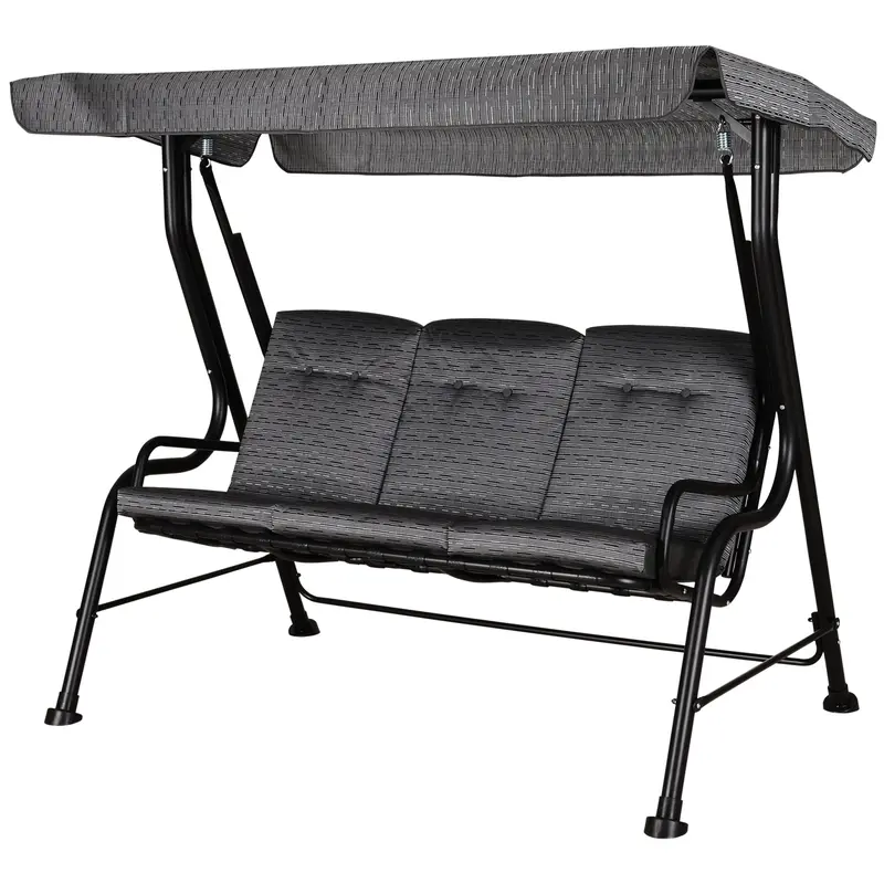 3-Person Cushioned Swing Bench W/ Adjustable Canopy & Weather Resistant Frame, Grey 2
