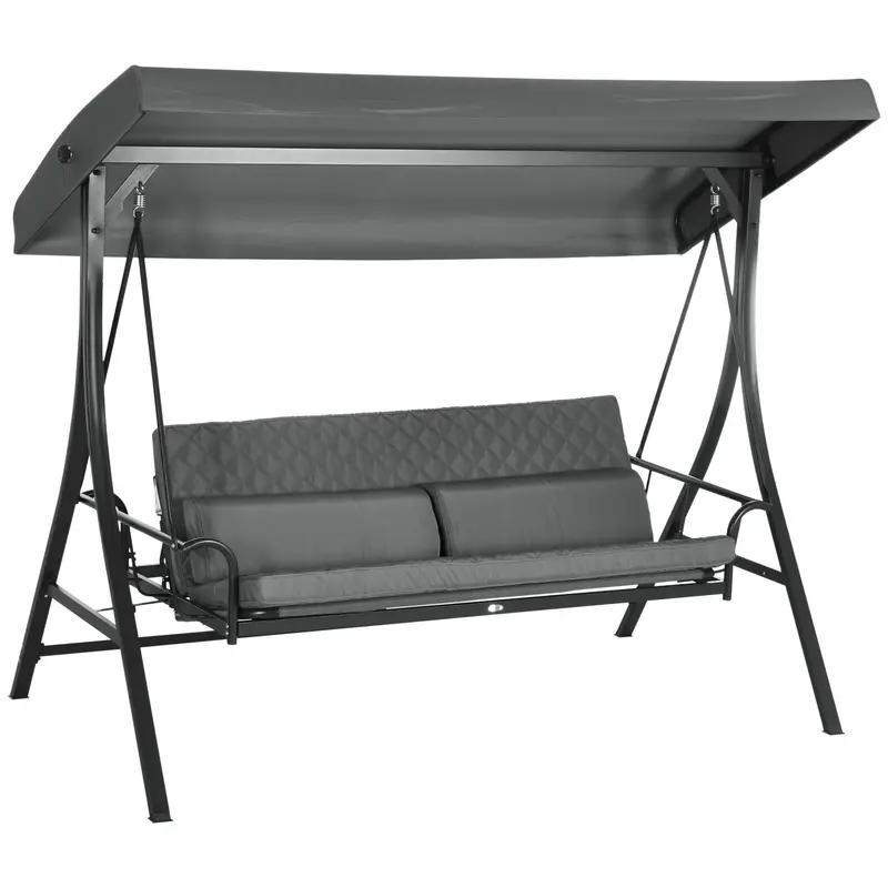 3 Person Porch Swing Bench W/ Adjustable Canopy, Cushions & Pillows For Porch, Dark Grey 1