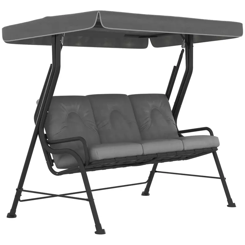 3 Person Porch Swing Bench W/ Adjustable Canopy, Cushions & Pillows For Porch, Light Grey 1