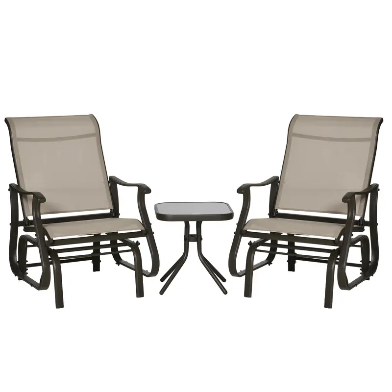 3 Piece Gliding Rocking Chair W/ Mesh Seat & Bistro Tea Table W/ Glass Top, Grey 1