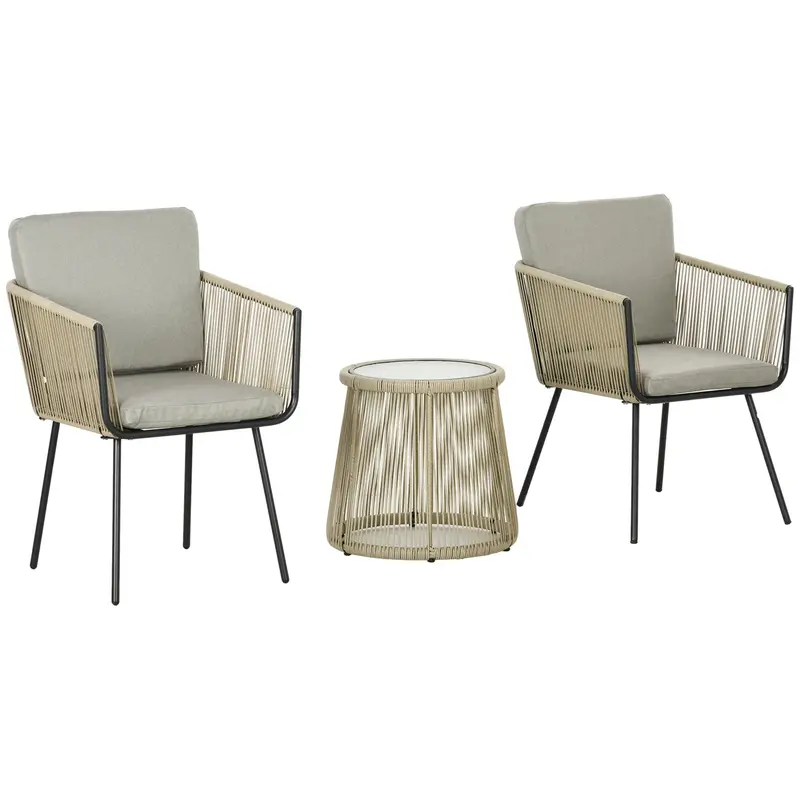3 Piece Outdoor Patio Bistro Set, Wicker Rattan Furniture With Metal Legs, Coffee 1