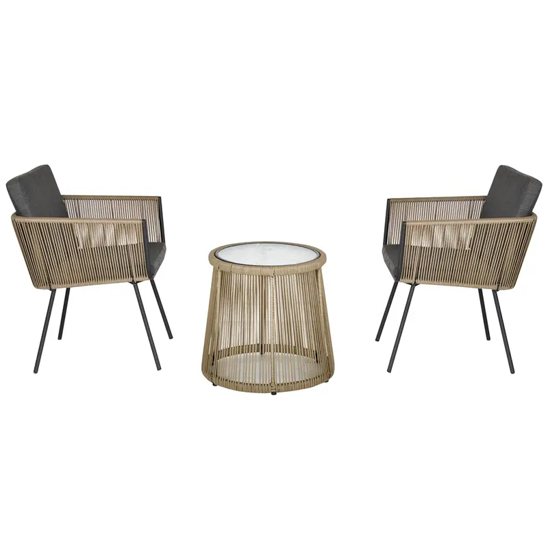 3 Piece Outdoor Patio Bistro Set, Wicker Rattan Furniture With Metal Legs, Grey 2