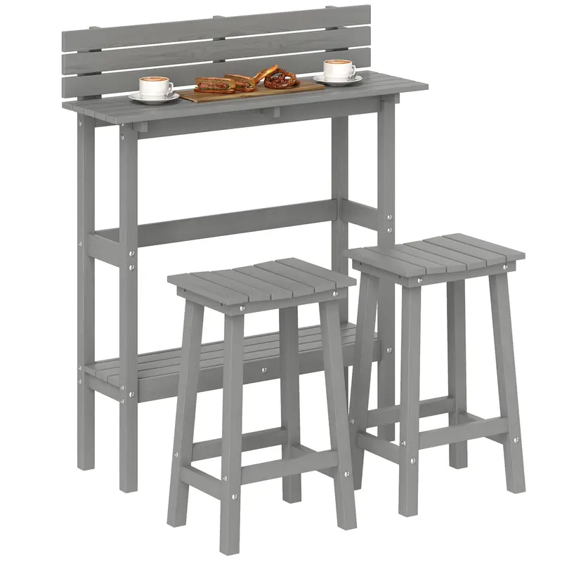 3 Piece Patio Bar Set With 43"H Bar Table And 2 Bar Stools For Backyard, Porch, Grey 1