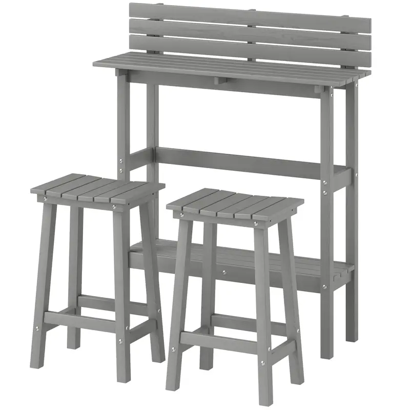 3 Piece Patio Bar Set With 43"H Bar Table And 2 Bar Stools For Backyard, Porch, Grey 2