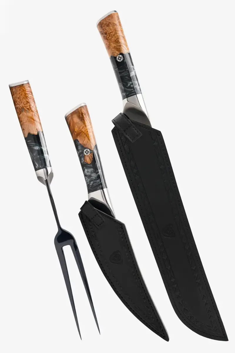 3 Piece Set | Slicing Knife, Fillet Knife & Meat Fork | Valhalla Series | Ravenstone Edition | Dalstrong © 1