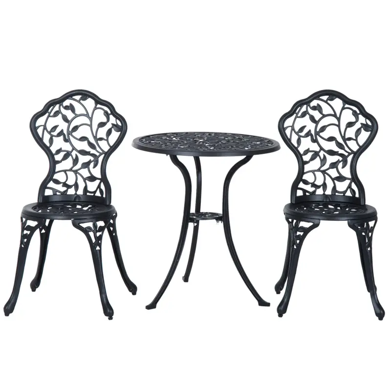 3 Pieces Outdoor Furniture Set, Patio Table And Chairs For Garden, Balcony, Porch, Black 2