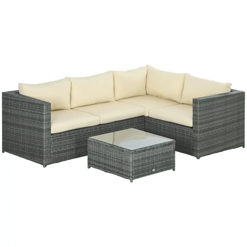 3 Pieces Rattan Wicker Conversation Furniture Set W/ Loveseats & Coffee Table, Beige 1