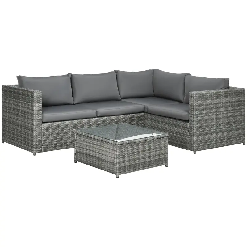 3 Pieces Rattan Wicker Conversation Furniture Set W/ Loveseats & Coffee Table, Grey 1