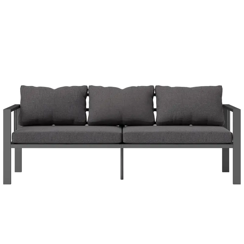 3-Seat Aluminum Outdoor Couch Patio Sofa With Cushions, Wide Seat & Armrests, Dark Grey 2