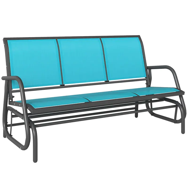 3-Seat Outdoor Glider Bench With Mesh Seat And Steel Frame, Blue 1