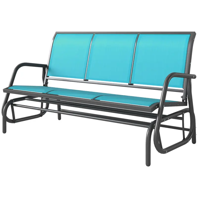 3-Seat Outdoor Glider Bench With Mesh Seat And Steel Frame, Blue 2