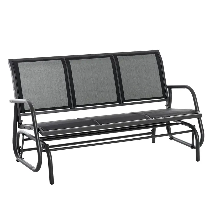 3-Seat Outdoor Patio Rocking Chair W/ Steel Frame & Sling Fabric Seat For Lawn, Black 1