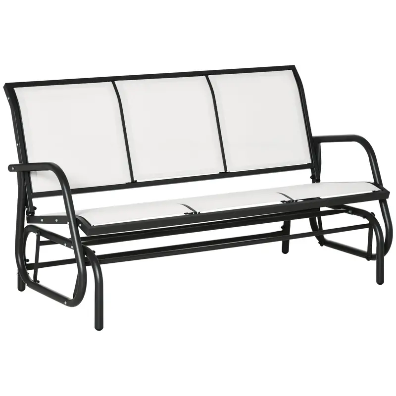 3-Seat Outdoor Patio Rocking Chair W/ Steel Frame & Sling Fabric Seat For Lawn, Cream White 1