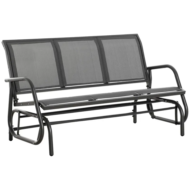 3-Seat Outdoor Patio Rocking Chair W/ Steel Frame & Sling Fabric Seat For Lawn, Grey 1