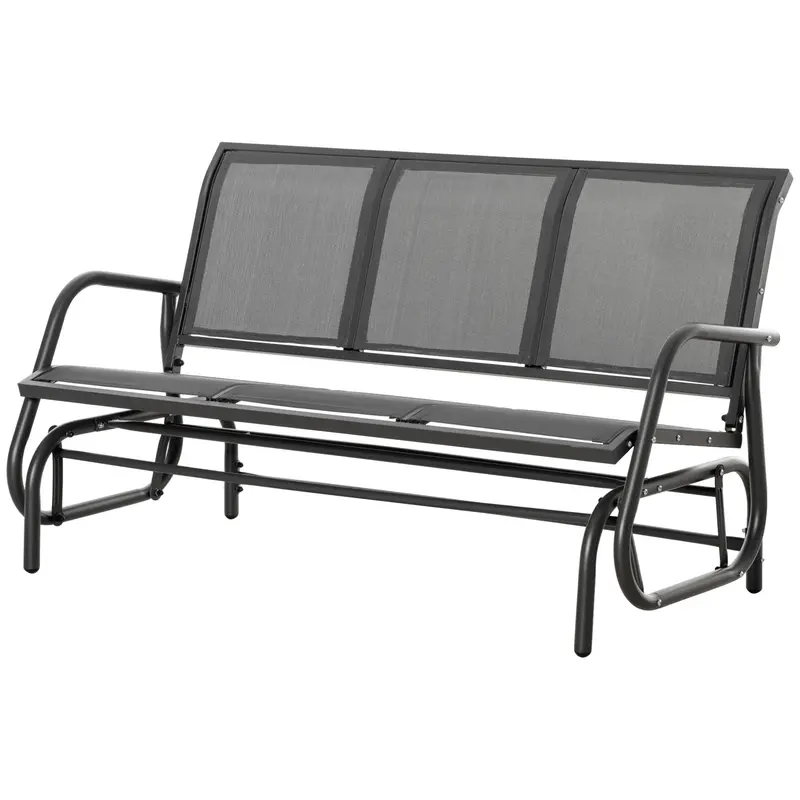 3-Seat Outdoor Patio Rocking Chair W/ Steel Frame & Sling Fabric Seat For Lawn, Grey 2