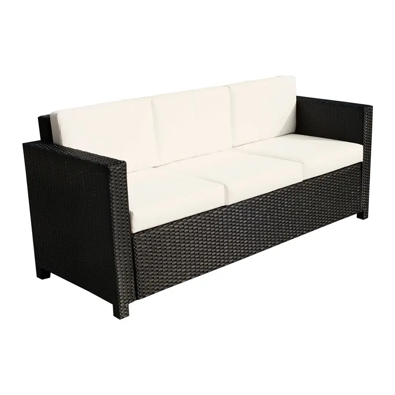 3-Seat Rattan Wicker Sofa, Garden Outdoor Patio Furniture With Cushions, Cream White 1