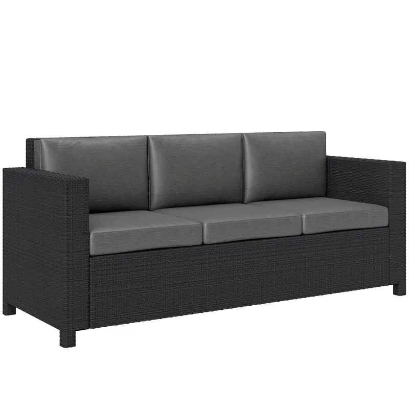 3-Seat Rattan Wicker Sofa, Garden Outdoor Patio Furniture With Cushions, Grey 1