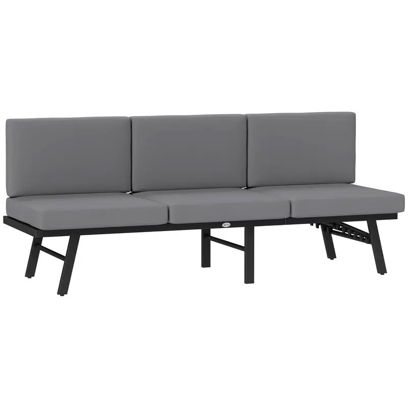3-Seater Outdoor Sofa, 3-In-1  Lounge Chair With 5-Position Adjustable Back, Grey 1