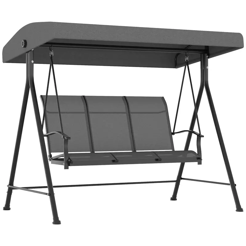 3 Seater Outdoor Swing Chair With Canopy, Metal Porch Swing Bench For Patio, Dark Grey 1