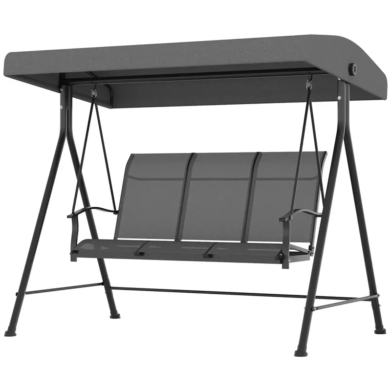 3 Seater Outdoor Swing Chair With Canopy, Metal Porch Swing Bench For Patio, Dark Grey 2