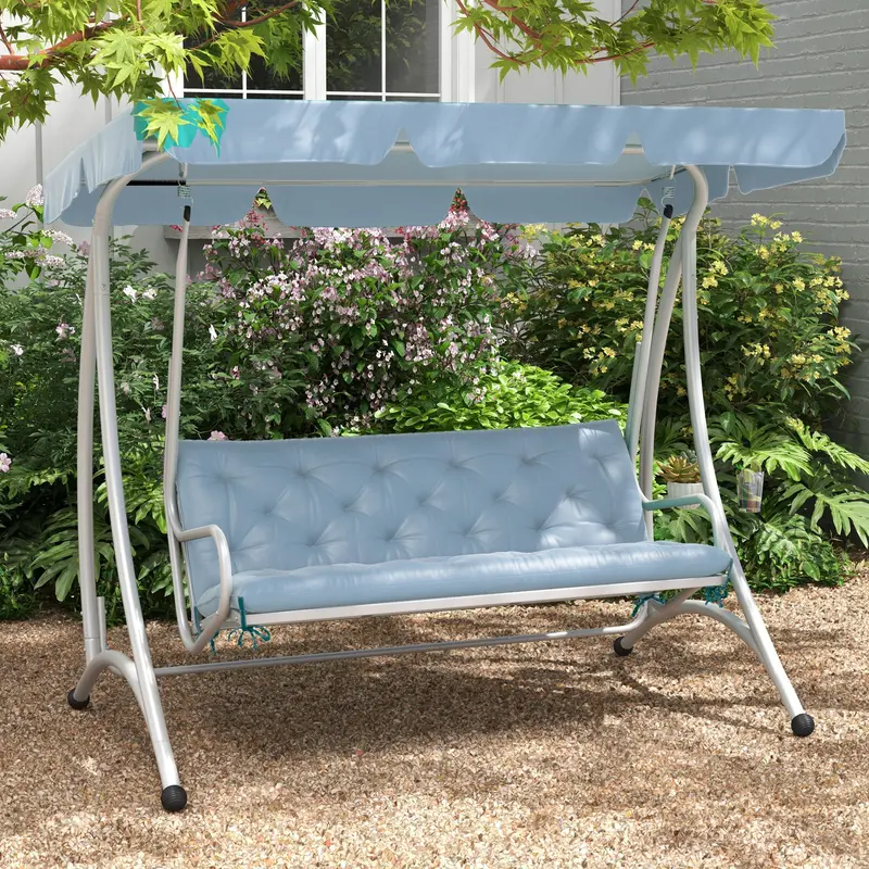 3 Seater Swing Chair Replacement Cushions With Backrest For Patio Furniture, Light Blue 2