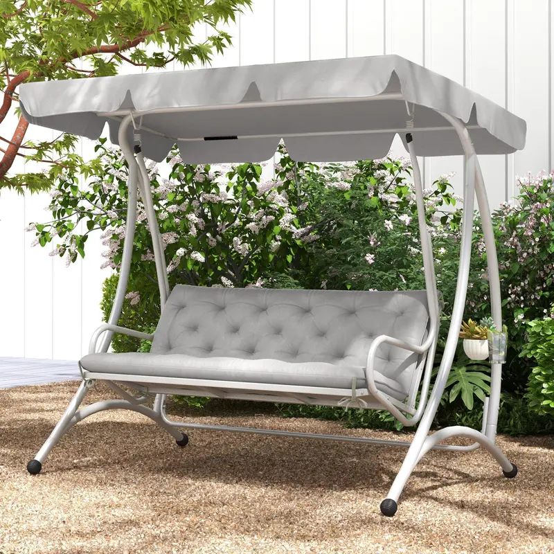 3 Seater Swing Chair Replacement Cushions With Backrest For Patio Furniture, Light Grey 2
