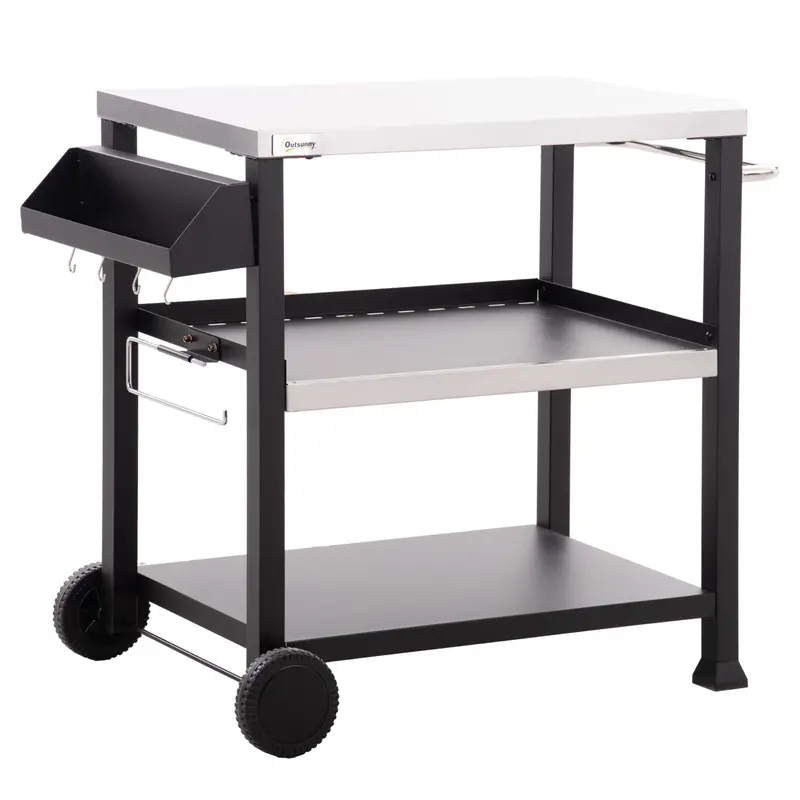 3-Shelf Grill Cart With Stainless Top & Wheels, 32" X 20.5", Black 1