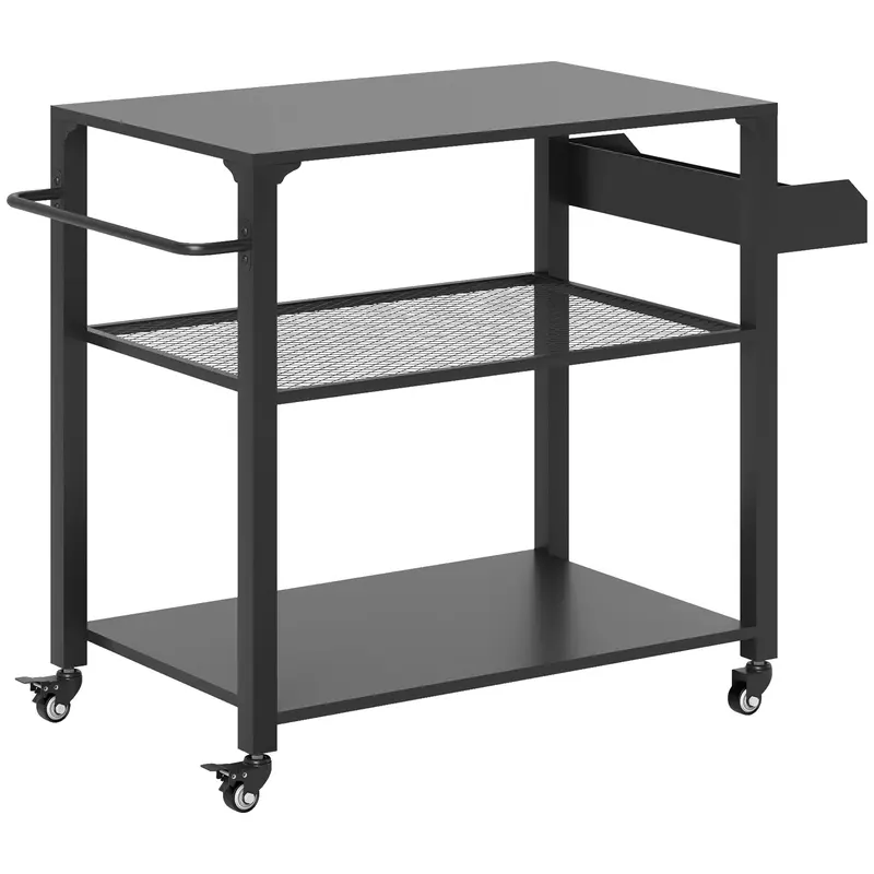3-Shelf Movable Bbq Prep Table With Hooks & 4 Wheels 2