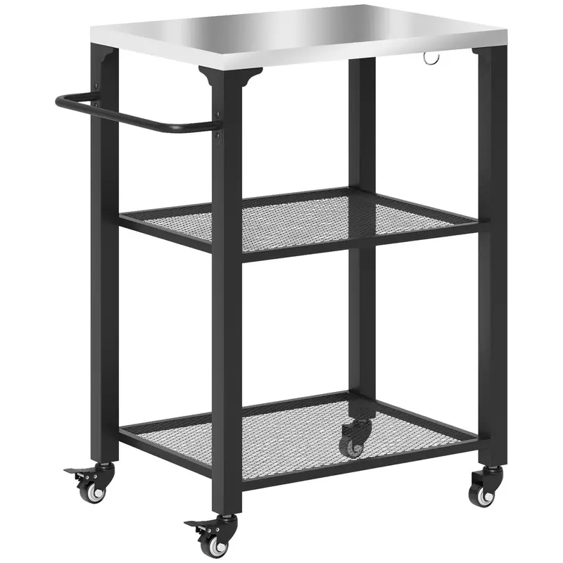 3-Shelf Stainless Steel Pizza Oven Stand With Hooks & 4 Wheels 2