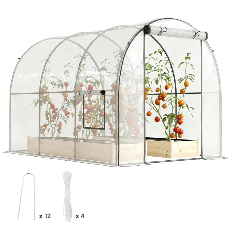 3 X 2 X 2 M Polytunnel Greenhouse With Roll-Up Door, Clear 1