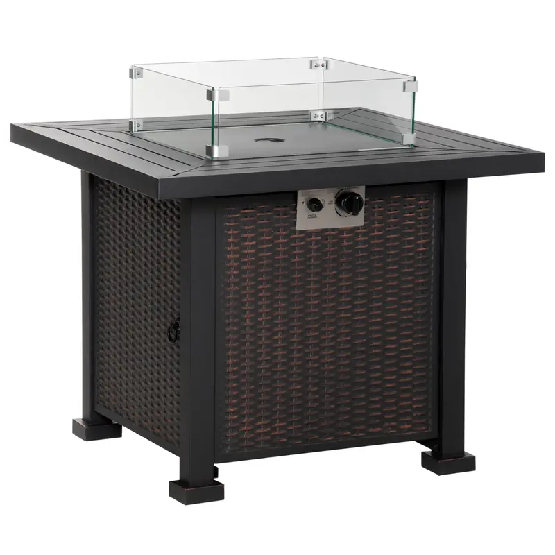 32" Propane Gas Firepit Table With 50,000 Btu Burner, Glass Wind Guard & Lava Rocks, Black 2