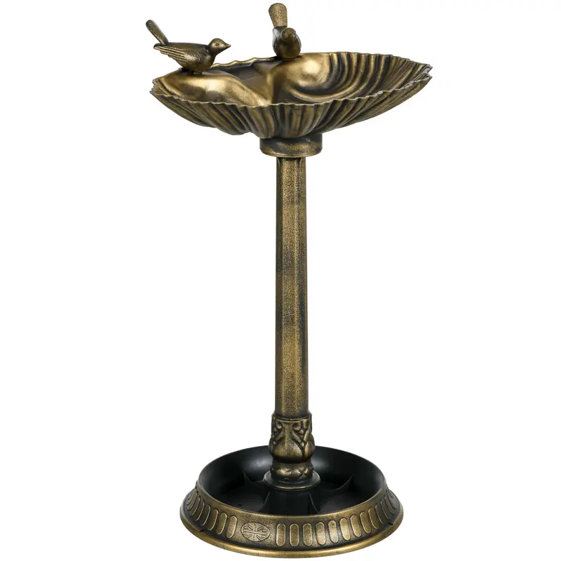 32" Tall Antique Bird Bath With 2 Decorative Birds & Flower Planter Base, Bronze 1