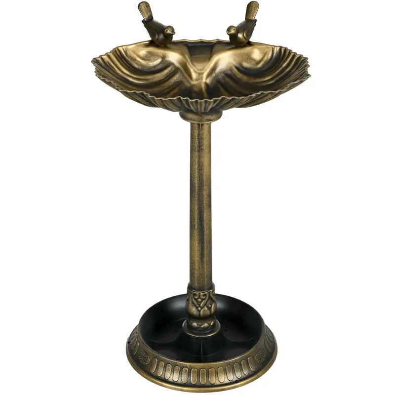 32" Tall Antique Bird Bath With 2 Decorative Birds & Flower Planter Base, Bronze 2
