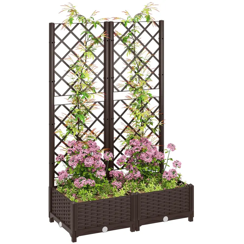 32" X 16" X 48" Plastic Raised Garden Bed With Trellis, Drainage Holes And Drain Plugs 1