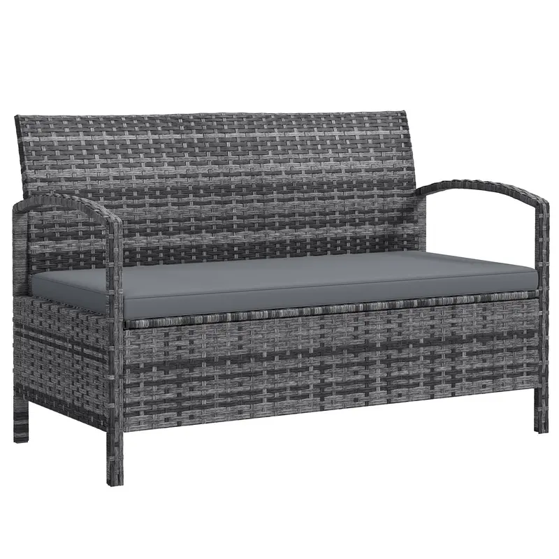 33 Gallon Wicker Outdoor Storage Bench With Cushion, Grey 1