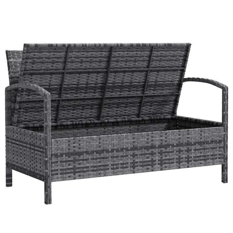 33 Gallon Wicker Outdoor Storage Bench With Cushion, Grey 2